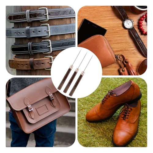 6 PCS Scratch Awl Tool, Awl Tool Sewing with Wooden Handle - Leather Awl Punch Tool for Leather Stitching, Sewing, DIY Craft Repair - color: Wooden Brown