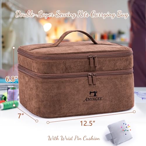 Double-Layer Sewing Organizer Bag with Pin Cushion for Sewing Supplies - color: Brown, size: Style A - Courony