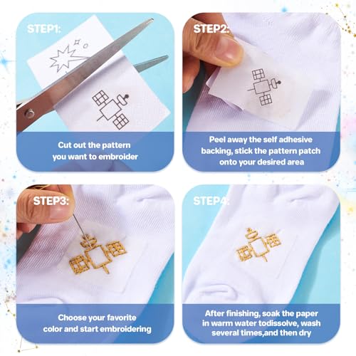 Craftdady Constellation Planets Water Soluble Stabilizer for Embroidery 60Pcs Fabric Universe Spaceship Hand Embroidery Paper Wash Away Sewing Patterns for Stitch Craft Supplies - color: Universe