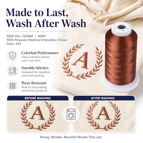 Simthread 5500Yds Embroidery Thread, 5000M High-Yardage 40WT 100% Polyester Thread – 170+ Vivid Colors, High-Speed Rated – Compatible with Brother, Singer, Janome & More - Amber Red 333 - color: AmberRed333