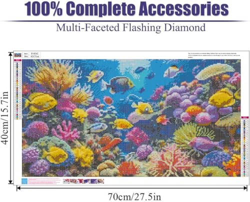 BOHADIY 5D Fish Diamond Art Kits for Adults, DIY Large Size Marine Life Diamond Painting Full Round Drill Crystal Art - Craft Cross Stitch Embroidery for Home Wall & Office Decor 27.5 X 15.7inch