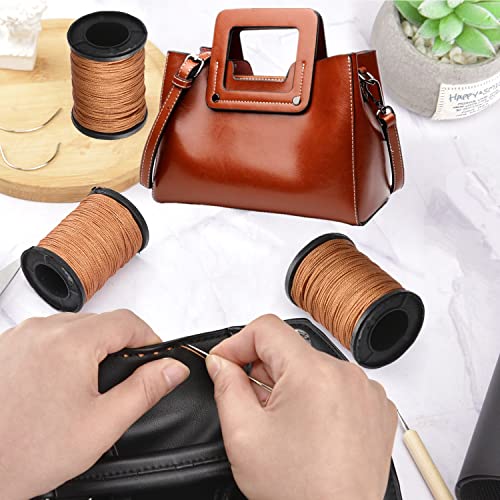 3Pcs Brown Upholstery Thread Heavy Duty, 7 Styles Curved Sewing Needles - color: Brown