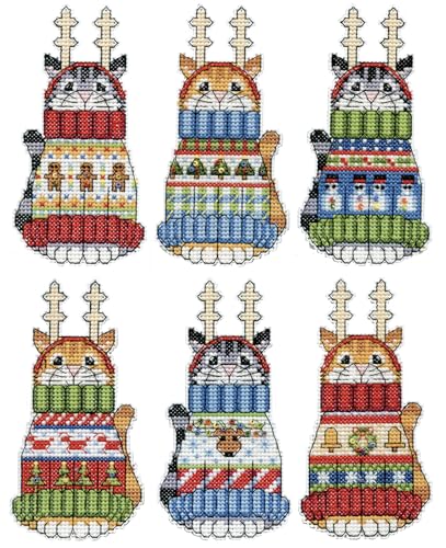 Design Works Crafts Cats in Sweaters Counted Cross Stitch Ornament Kit - Set/6