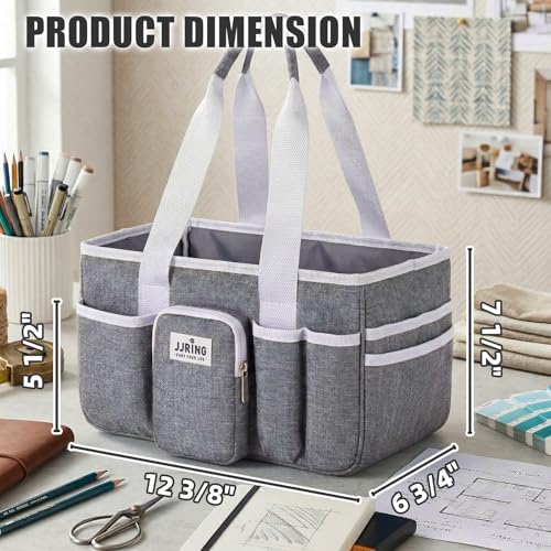 JJRING Foldable Craft Organizer Tote With Zipper & Divider, Grey - color: Grey, size: Small
