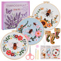 Uniartfy 3 Pack Bee Flower Embroidery Kits for Beginners, Cross Stitch Kit for Adults, DIY Needlepoint with Embroidery Hoop, Tools, Easy to Learn Video & Instructions, Hand Embroidery Starter Kit - color: Embroidery Kit-I