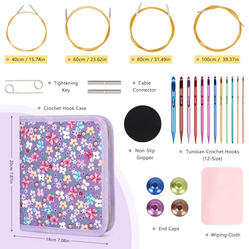 Coopay Tunisian Crochet Hooks Set with 4 Cables, Long Crochet Hooks - color: Interchangeable Tunisian Set With Cables