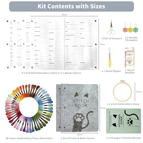 NIUGRECF Embroidery Stitch Book with Complete Tools & Step-by-Step Guide