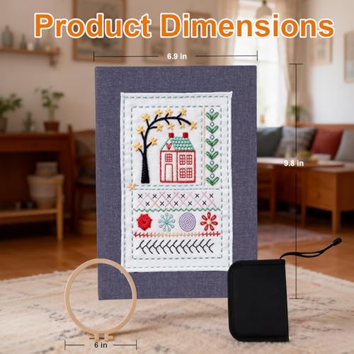 Udihch 86 PCS Embroidery Stitch Book Kit, Beginner Kit with 6 Inch Hoops