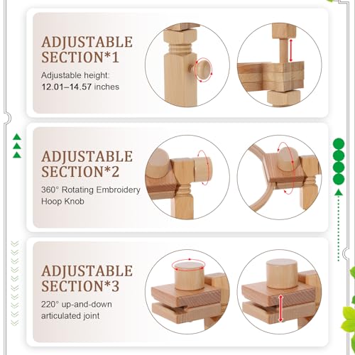 SUKUTU Adjustable Embroidery Hoop Stand Beech Wood Rotated Cross Stitch Stand with 3pcs Bowls Embroidery Frame Stand for Needlework Projects
