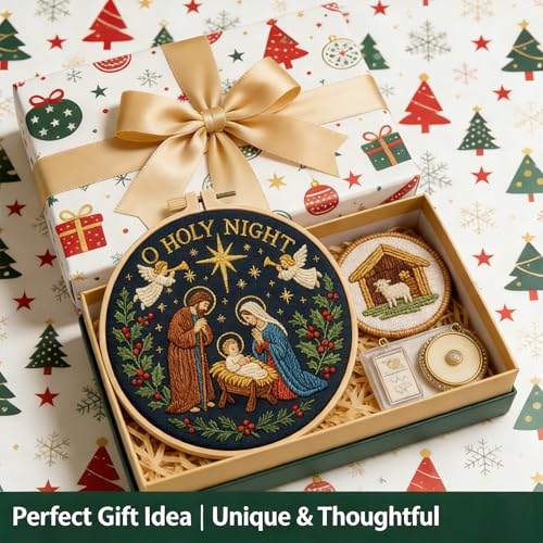 BoAn Nativity Embroidery Kit for Adults, DIY Cross Stitch Kit with Hoop - color: shengjing-2