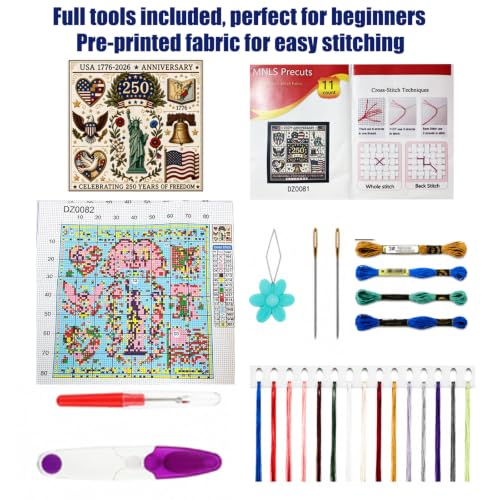 Patriotic Liberty Stamped Cross Stitch Kits, DIY Embroidery for Beginners