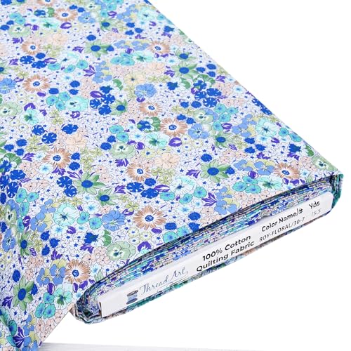 Threadart Spring Picnic Royal Floral Cotton Quilting Fabric - By the Yard - color: Royal Floral 7, size: 1 YARD CUT