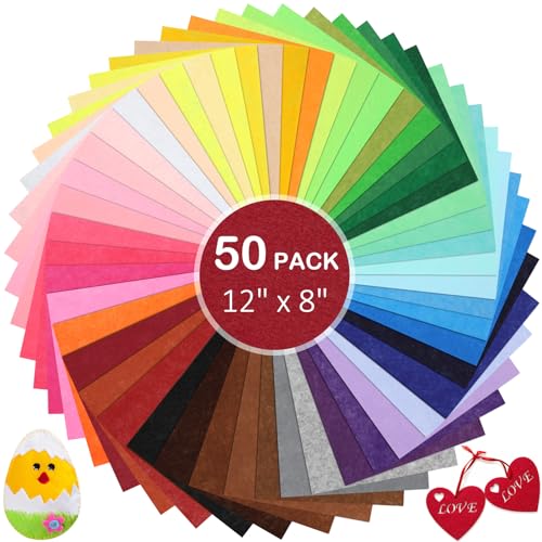 Thin Felt Fabric Sheets, Assorted Colors Stiff Felt Sheets for Crafts DIY Patchwork Sewing Projects Decoration (Stiff 50 Colors, 8×12 inches) - color: Stiff 50 Colors, size: 8 x 12 inches