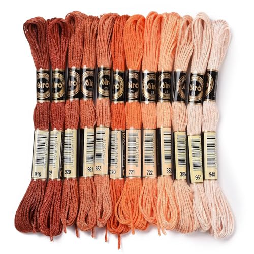 Embroidery Floss Rainbow Color 12 Skeins Per Pack Cross Stitch Threads Friendship Bracelets Floss Crafts Floss, Orange - color: Orange