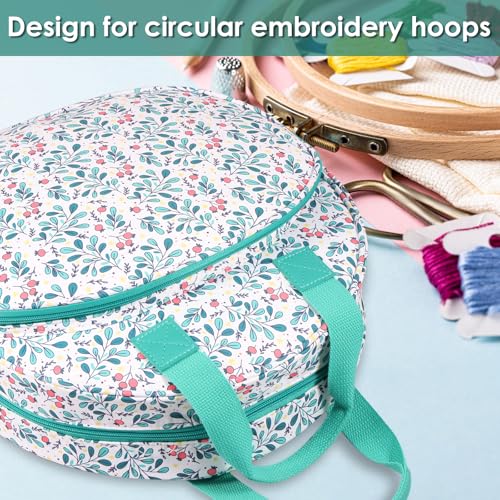 Hnvdkln Embroidery Project Bag, Oxford Cloth Cross Stitch Bag with Multiple Pockets and Handle Double, Layer Round Embroidery Storage Bag for Embroiderys Kits and Cross Stitch Kits Tools (Lake Blue) - color: Lake blue