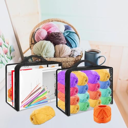 6 Pack Clear Yarn Storage Bags, 12x10x4'' Yarn Storage Organizer Knitting Organizer Storage with Zippers for Crochet Lovers, Yarn Holder for Knitting Needles Crochet Hooks