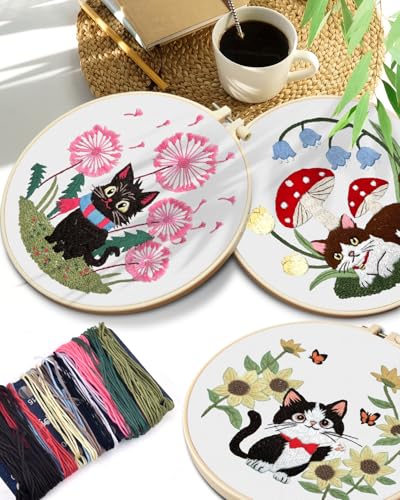TINDTOP Embroidery Kit for Adults, Cat Embroidery Practice Kit - color: Cat