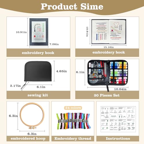 JINSILU Beginner Embroidery Stitch Book Kit, 86-Piece Set, 24 Colors