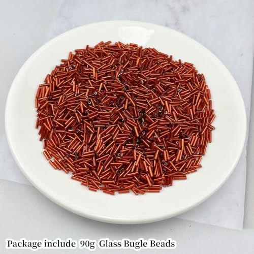 90g Glass Bugle Beads 7x2mm Embroidery Tube Glass Spacer Bulk Small Craft Long Beads for Necklaces Bracelets Earrings DIY Jewelry Making(Red) - color: Red