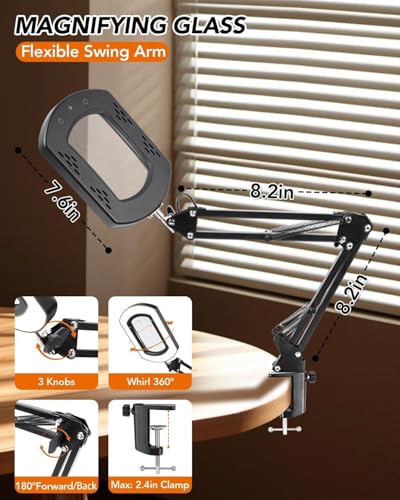 10X 30X Magnifying Glass with Light, Magnifying Lamp with Real Glass Square Lens, Stepless Dimming & 5 Color Modes, Magnifying Glass for Close Work, Crafts, Sewing, Repair & Reading - color: Clamp