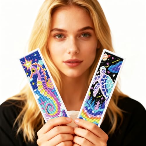 ORIGACH 6 Set Cosmic Ocean Cross Stitch Bookmark Kit for Beginner - style: Cosmic Ocean