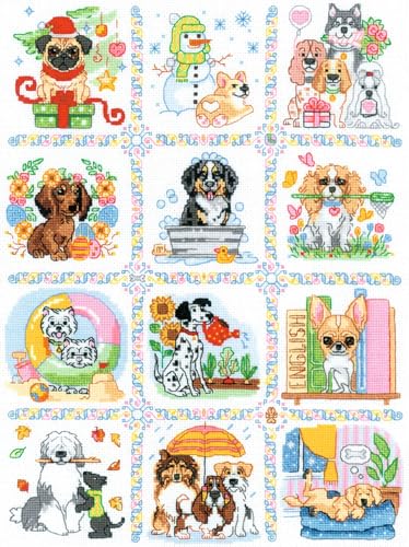 RIOLIS 2245 Dog Calendar Counted Cross Stitch Kit 11.75 x 15.75 in
