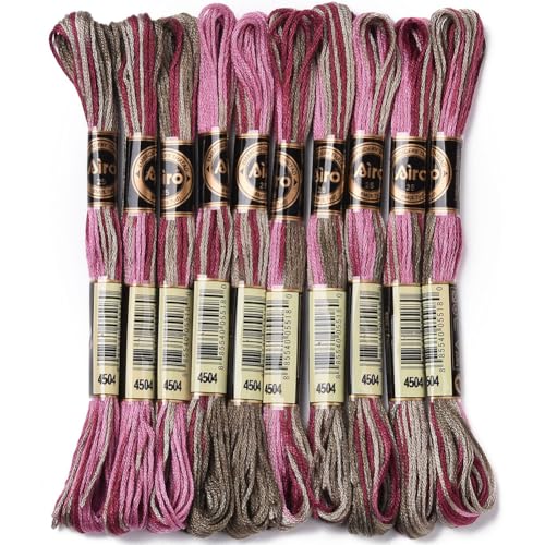 6 Strands Cross Stitch Threads Embroidery Floss Thread Bulk Purple Variegated Friendship Bracelet String Polyester Threads for Jewelry Making Sewing Cross Stitch Craft Knitting DIY Supplies - color: Purple,red