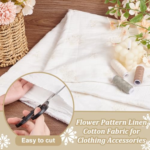 OLYCRAFT 55x79 Inch Floral Cotton Embroidered Fabric White Flower Linen Fabric Vintage Floral Fabrics Flower Embroidered Fabrics for Quilting Sewing DIY Art Crafting