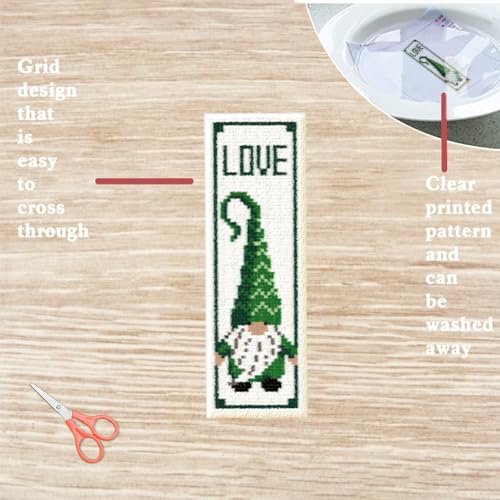 FREEBLOSS 6Pcs Cross Stitch Bookmark Kits Gnome Elf Pattern Stamped Embroidery Bookmarks Beginner Embroidery Kit with Instructions Counted Cross Stitch Kit for Hand Embroidery Gift - style: Gnomes
