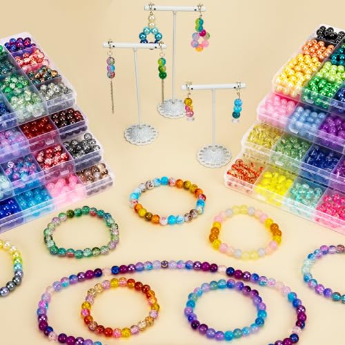 XSEINO 192 Colors 4800pcs 8mm Dream Candy Colorful Series Glass Beads Bracelet Making Kit,8 Box Different Unique Styles Crystal Bead for Making and DIY Crafts - color: 8 Boxes 8mm Round Glass Beads