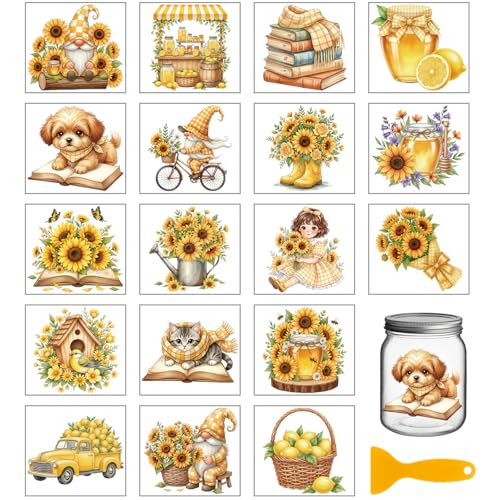 GLOBLELAND 18 Sheets Sunflower Gnome Transfer Stickers 3.9x3.6inch - style: Sunflower Gnome
