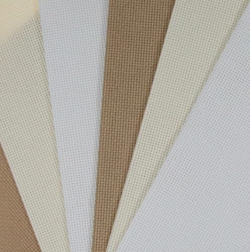 KCS 4/6 pc of 12" x 18"(30cmx45cm) 18CT Counted Cotton Aida Cloth Cross Stitch Fabric (6 pc, White+Cream+Khaki) - color: White+cream+khaki, size: 6 pc