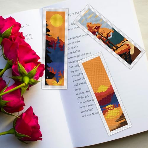 ORIGACH 6 Set Sunset Landscape Cross Stitch Bookmark Kit for Beginner - style: Landscapes