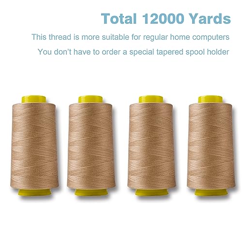 Dark Cream Serger Thread, All-Purpose Thread for Sewing, Polyester, 4 Cones of 3000 Yards Each Spool for Sewing Machine - color: 4 Dark Cream