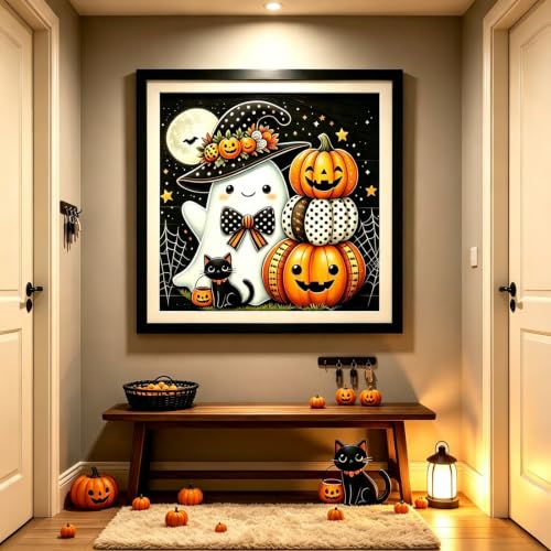Cute Ghost Pumpkin Diamond Painting Kits for Adults, Halloween Diamond Art - color: KM1295-1