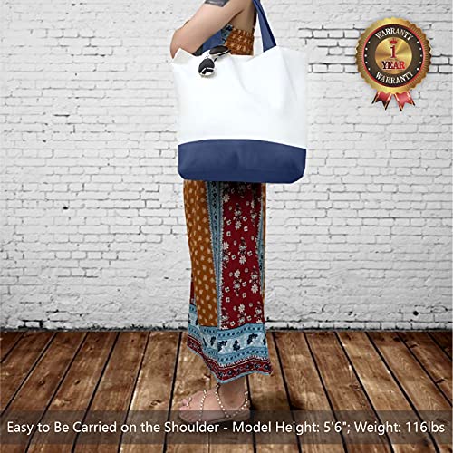 TOPDesign 1-Pack Super Strong Large 12oz Cotton Canvas Tote Bag, Reusable Grocery Shopping Cloth Bag, Fashionable Two-Tone Totes for Crafts, DIY Your Creative Designs - color: Blue/White