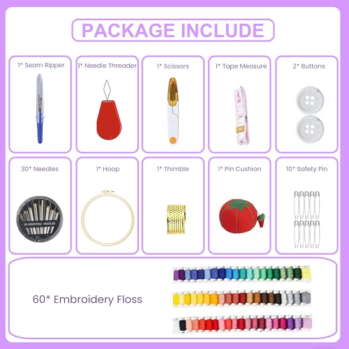 Huacan Embroidery Floss Kit with Storage Box 36/50 Colors Stitching Threads Sewing Kits 53/67 Pcs DIY Cross Stitch Accessories Set for Adults Beginner (60 Color（109 Pcs）) - color: 60 Color（109 Pcs）
