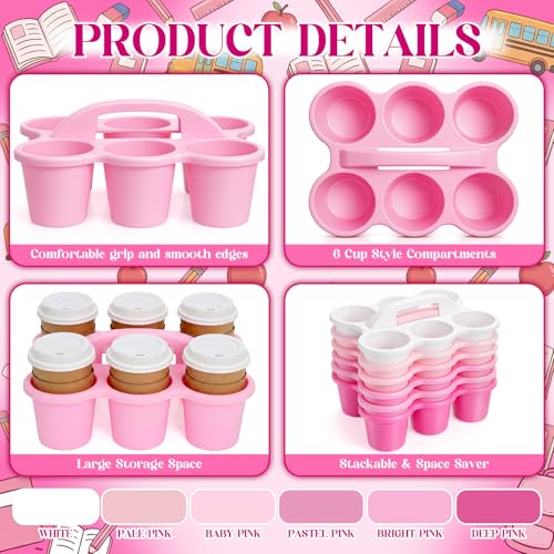 Suclain 6 Pcs Plastic Caddy Organizer with Handle Classroom, Pink - color: Pink