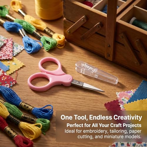 PAFASON Small Travel Sewing Crafting Scissors Set Straight Curved Tip - color: Straight 4in + Curved 3.5in Red