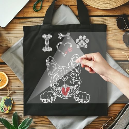5 Pcs Bulldog Pattern Iron on Rhinestones Transfer, Paw Print Bling Crystal Clothing Repair Applique Heat Transfer Patches for T-Shirt Vest Shoes Hat Jacket Pants Bags Decor - color: Bulldog