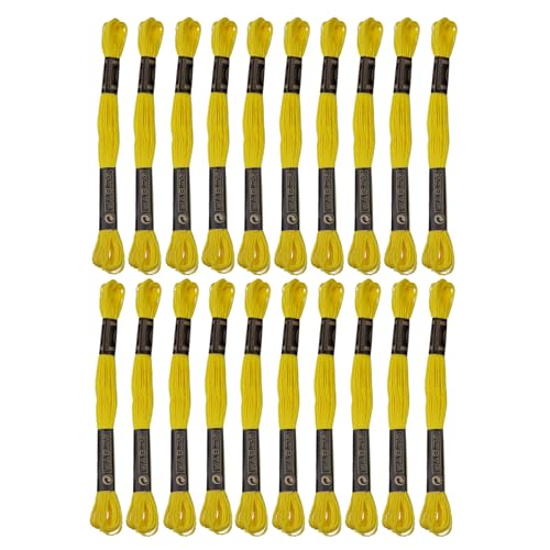 24 Skeins Embroidery Cotton Floss is 100% Egyptian Long Fiber Cotton of 8.75yds Each Cotton Cross Stitch Thread for Hand Embroidery DIY Creation and Friendship Bracelet String. (24, Yellow) - color: Yellow
