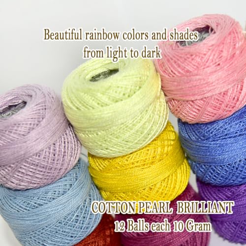 Double Mercerized Egyptian Long Staple Cotton Pearl Thread Ball 10 Grams Rainbow Color 12 Colors per Box for Crochet Hardanger Kniting Hand Sewing,Sweet Candy PastelPalette - color: Sweet Candy Pastel Palette