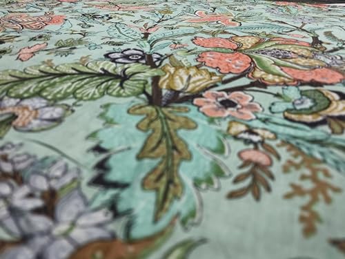 Indian Hand-Block Printed Jaipuri Flower Print Floral Ethnic Sanganer Kurti Print Cotton Fabric (Mint Mugal Flower, 3 Yards) - color: Mint Mugal Flower, size: 3 yard