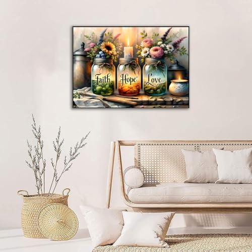 Fotasmua Cross Stitch Kits for Adults - Faith, Hope, Love Wishing Bottle Stamped Cross Stitching Ornament Kits for Beginners, Counted Embroidery Needlepoint Kit Home Decor 12 x 16 Inch - color: SZXY001-US