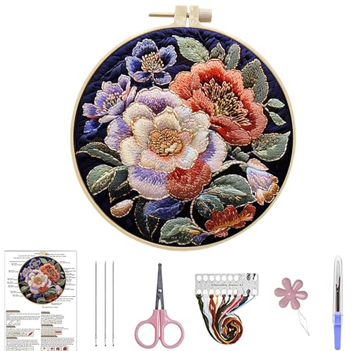 ARTopet Embroidery Kit for Beginners Cross Stitch Kits Needlepoint Set Colorful Flowers Patterns Embroidery Thread Kit for Craft Lover Hand Stitch with Hoop Threads Fabric-Flowers04 - color: Flowers04