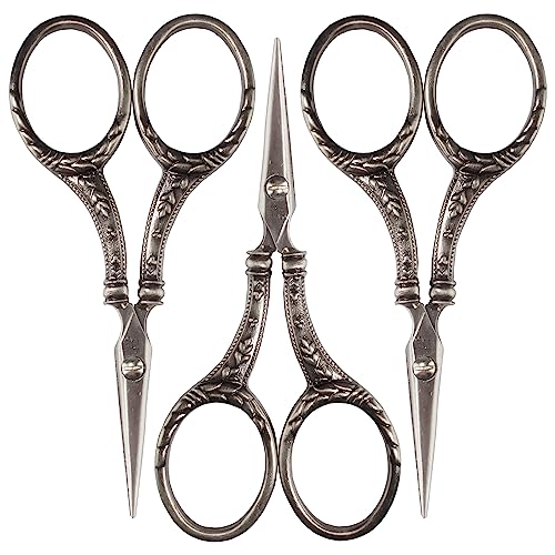 JubileeYarn Decorative Floral Embroidery Craft Scissors - Antique Silver - 3 Scissors - color: Decorative Floral - Antique Silver, size: 3 Scissors