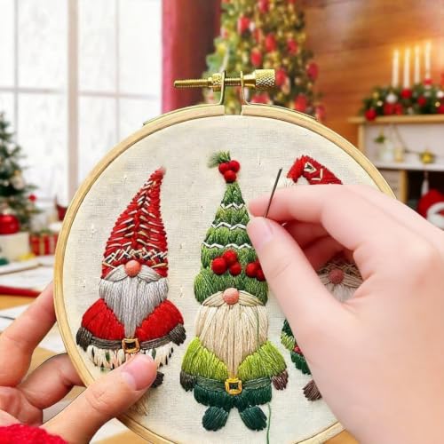 YOUDRN Christmas Embroidery Kits, Gnomes Embroidery Kits for Adults - color: Christmas gnome