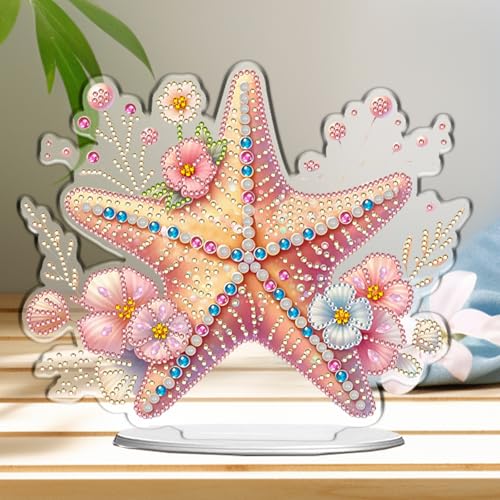 POETRYDRAW Diamond Art Ornament Desktop Kit Starfish, Stand Up Diamonds Painting Ornament for Adults, 5D DIY Special Diamond Gem Craft Tabletop Placement Board Kit - color: Starfish