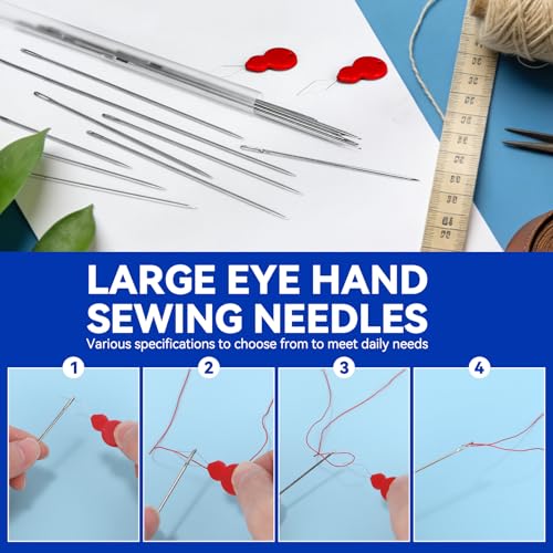 AUUIUOS Steel Large Eye Extra Long Sewing Needles, 20 Pcs, 5 Sizes