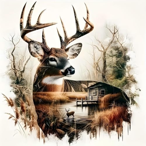 askkqtx Deer Stamped Cross Stitch Kits for Beginners Adults 14x14 Inch - color: XJ004